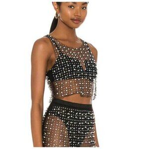 NWT Beach Bunny Glitzy Girl Pearl and Rhinestone Mesh Tank Top